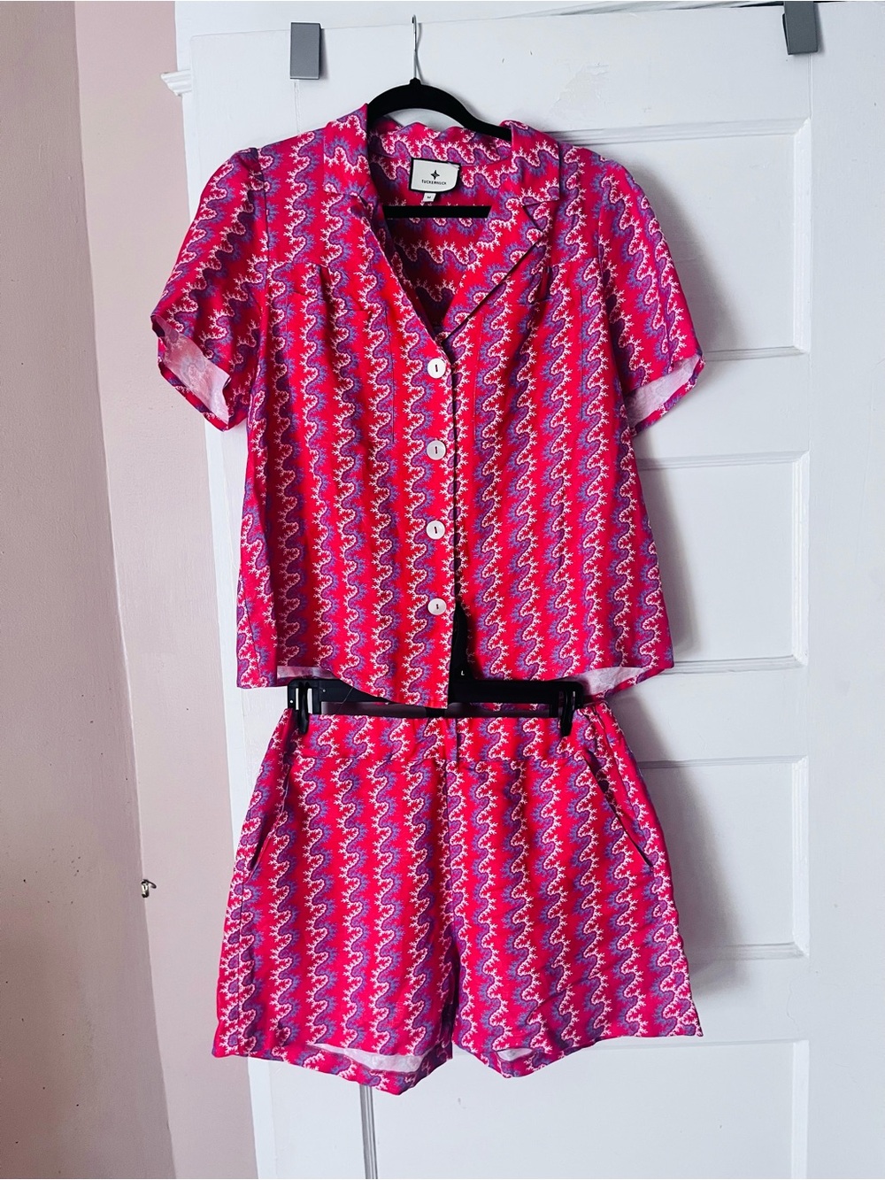 Tuckernuck Red Paisley Block Print Linen Blend Matching Shorts Set